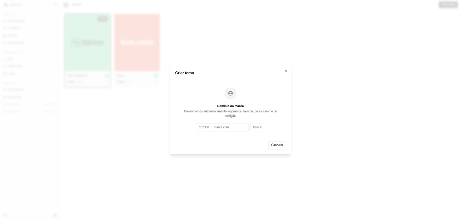 Dialog de criação — etapa do domínio
